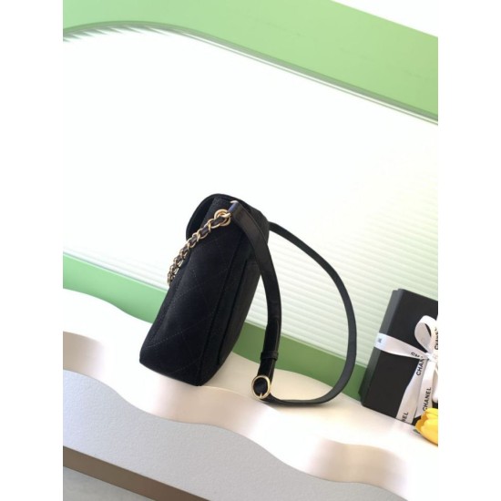 Falso superiore Borsa hobo Chanel 26c AS5886 scamosciata trapuntata nero Imitazioni Outlet