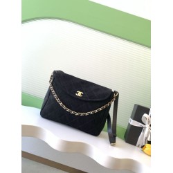 Falso superiore Borsa hobo Chanel 26c AS5886 scamosciata trapuntata nero Imitazioni Outlet
