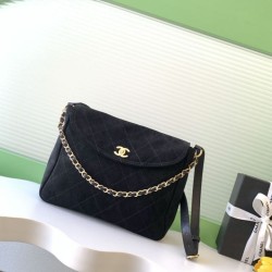 Falso superiore Borsa hobo Chanel 26c AS5886 scamosciata trapuntata nero Imitazioni Outlet