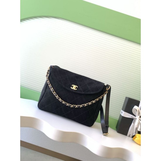 Falso superiore Borsa hobo Chanel 26c AS5886 scamosciata trapuntata nero Imitazioni Outlet