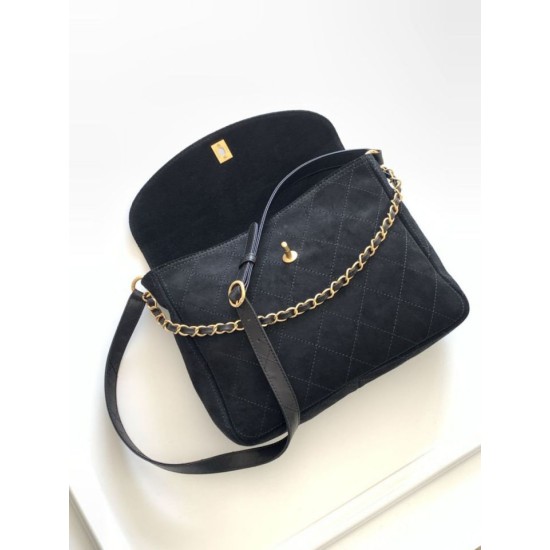 Falso superiore Borsa hobo Chanel 26c AS5886 scamosciata trapuntata nero Imitazioni Outlet