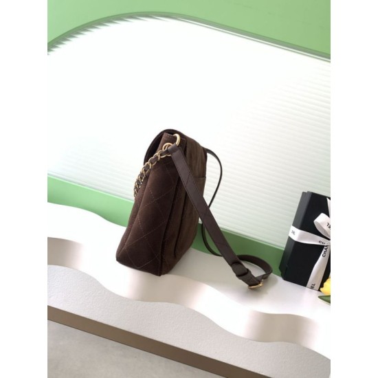 Falso superiore Borsa hobo Chanel 26c AS5886 scamosciata trapuntata marrone Imitazioni Outlet