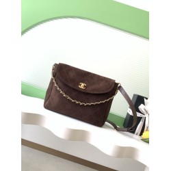 Falso superiore Borsa hobo Chanel 26c AS5886 scamosciata trapuntata marrone Imitazioni Outlet