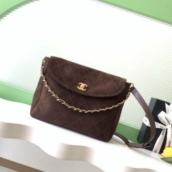 Falso superiore Borsa hobo Chanel 26c AS5886 scamosciata trapuntata marrone Imitazioni Outlet