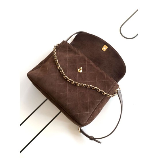 Falso superiore Borsa hobo Chanel 26c AS5886 scamosciata trapuntata marrone Imitazioni Outlet
