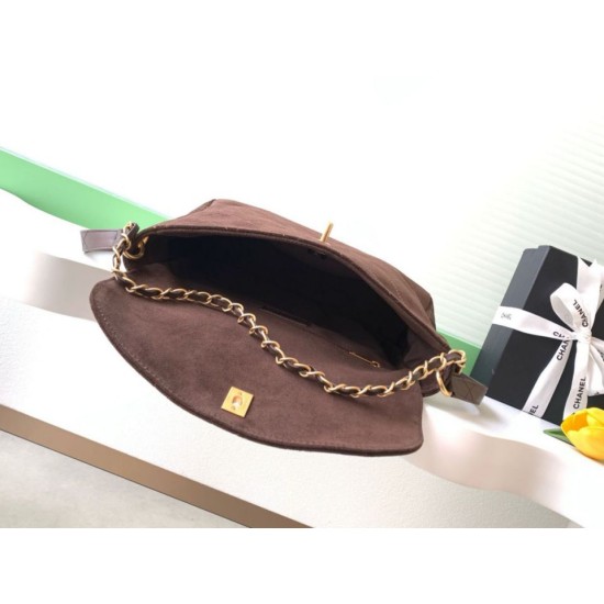 Falso superiore Borsa hobo Chanel 26c AS5886 scamosciata trapuntata marrone Imitazioni Outlet
