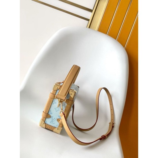 Falso superiore Borsa a mano Louis Vuitton Side Trunk MM  M27891 Azzurra Imitazioni Outlet