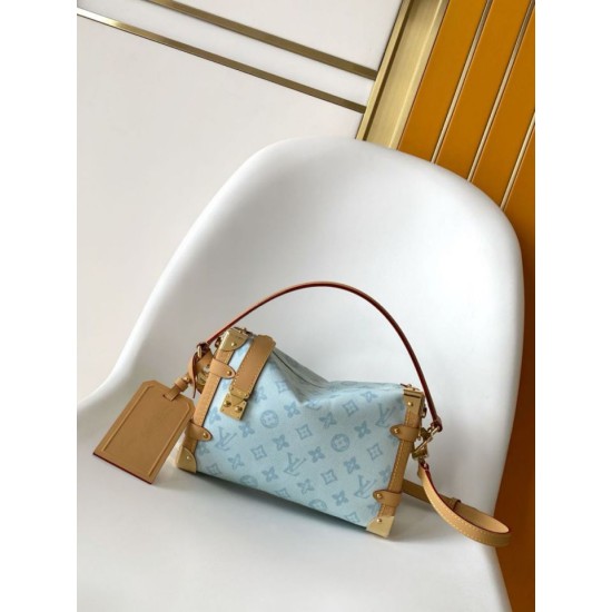 Falso superiore Borsa a mano Louis Vuitton Side Trunk MM  M27891 Azzurra Imitazioni Outlet