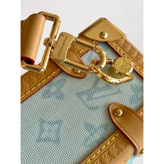 Falso superiore Borsa a mano Louis Vuitton Side Trunk MM  M27891 Azzurra Imitazioni Outlet