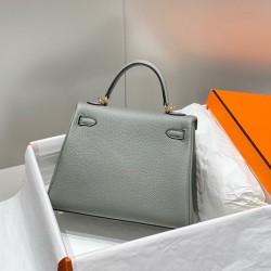 Falso superiore Borsa Sellier Kelly 25cm Hermes Epsom Grigio chiaro Imitazioni Outlet