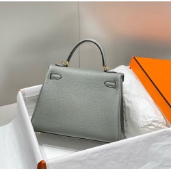 Falso superiore Borsa Sellier Kelly 25cm Hermes Epsom Grigio chiaro Imitazioni Outlet