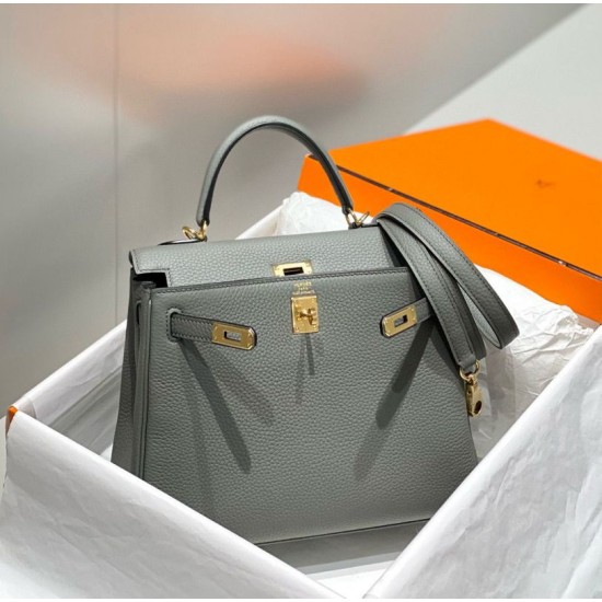 Falso superiore Borsa Sellier Kelly 25cm Hermes Epsom Grigio chiaro Imitazioni Outlet