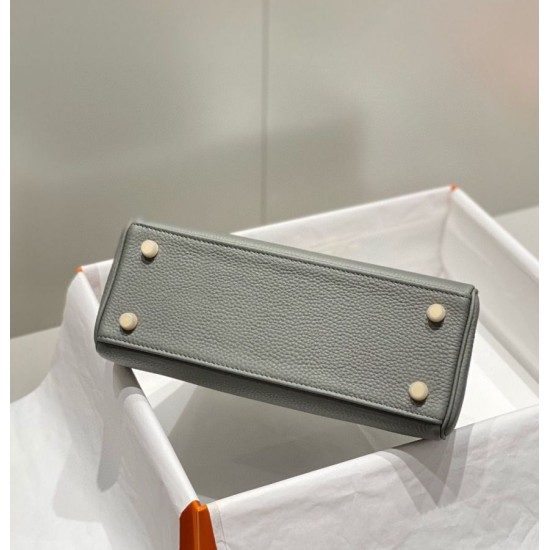 Falso superiore Borsa Sellier Kelly 25cm Hermes Epsom Grigio chiaro Imitazioni Outlet