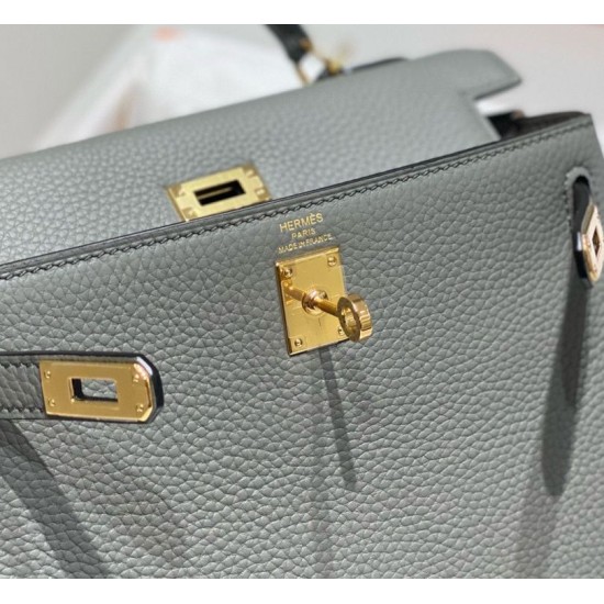 Falso superiore Borsa Sellier Kelly 25cm Hermes Epsom Grigio chiaro Imitazioni Outlet