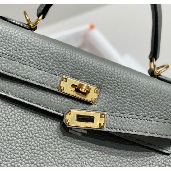Falso superiore Borsa Sellier Kelly 25cm Hermes Epsom Grigio chiaro Imitazioni Outlet