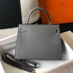 Falso superiore Borsa Sellier Kelly 25 Hermes Epsom Grigio scuro Imitazioni Outlet