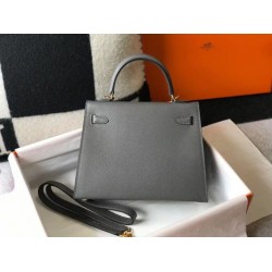 Falso superiore Borsa Sellier Kelly 25 Hermes Epsom Grigio scuro Imitazioni Outlet