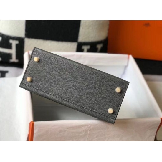Falso superiore Borsa Sellier Kelly 25 Hermes Epsom Grigio scuro Imitazioni Outlet