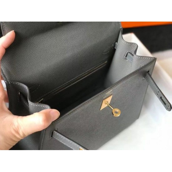 Falso superiore Borsa Sellier Kelly 25 Hermes Epsom Grigio scuro Imitazioni Outlet