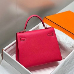 Falso superiore Borsa Sellier Kelly 25cm Hermes Epsom Rosa rossa Imitazioni Outlet