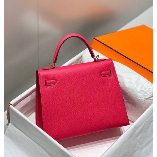 Falso superiore Borsa Sellier Kelly 25cm Hermes Epsom Rosa rossa Imitazioni Outlet