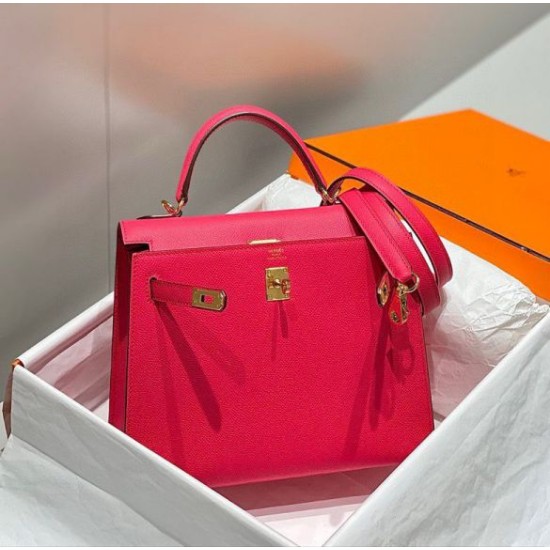 Falso superiore Borsa Sellier Kelly 25cm Hermes Epsom Rosa rossa Imitazioni Outlet