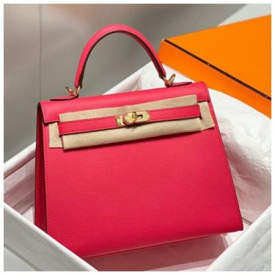 Falso superiore Borsa Sellier Kelly 25cm Hermes Epsom Rosa rossa Imitazioni Outlet