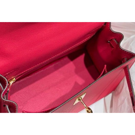 Falso superiore Borsa Sellier Kelly 25cm Hermes Epsom Rosa rossa Imitazioni Outlet