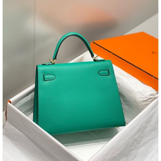 Falso superiore Borsa Sellier Kelly 25/28cm Hermes Epsom Verde Giada Imitazioni Outlet