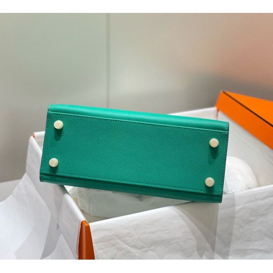 Falso superiore Borsa Sellier Kelly 25/28cm Hermes Epsom Verde Giada Imitazioni Outlet
