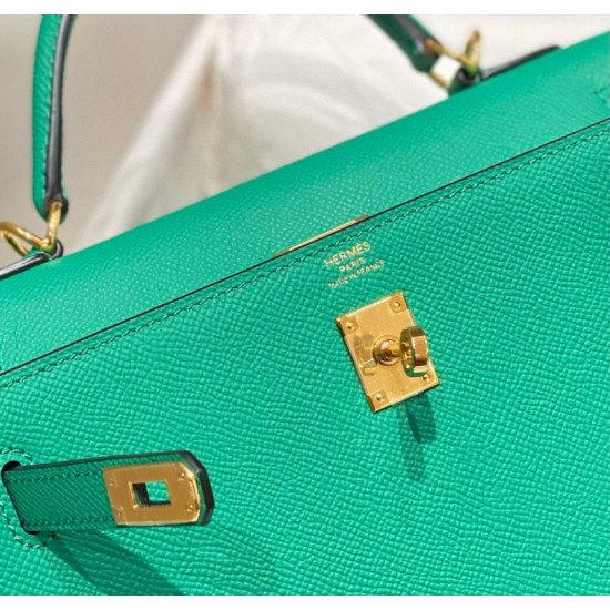 Falso superiore Borsa Sellier Kelly 25/28cm Hermes Epsom Verde Giada Imitazioni Outlet