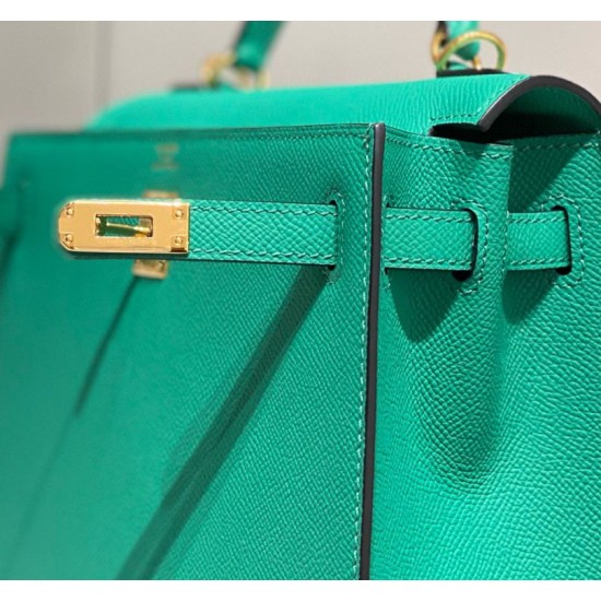Falso superiore Borsa Sellier Kelly 25/28cm Hermes Epsom Verde Giada Imitazioni Outlet