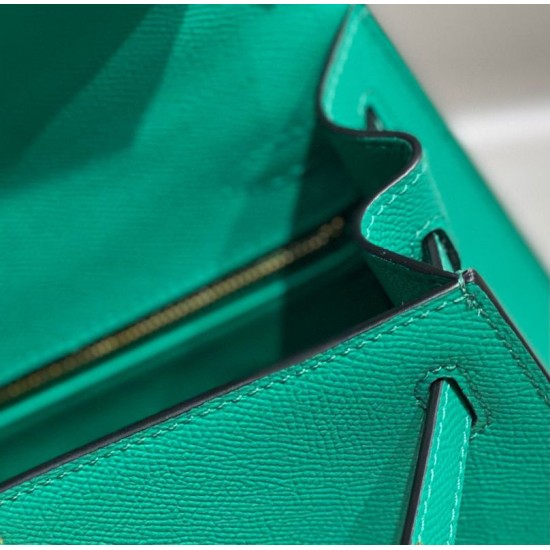Falso superiore Borsa Sellier Kelly 25/28cm Hermes Epsom Verde Giada Imitazioni Outlet