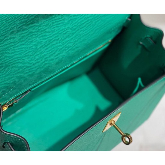 Falso superiore Borsa Sellier Kelly 25/28cm Hermes Epsom Verde Giada Imitazioni Outlet