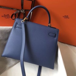 Falso superiore Borse Hermes Kelly 28cm blu Epsom GHW Imitazioni Outlet