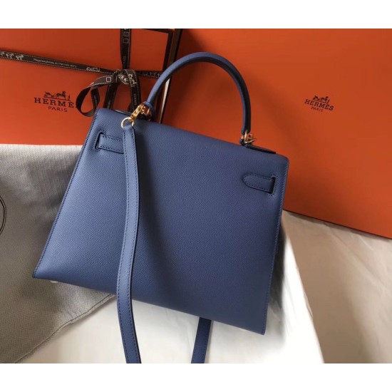 Falso superiore Borse Hermes Kelly 28cm blu Epsom GHW Imitazioni Outlet