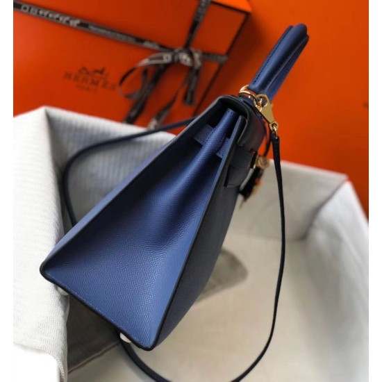 Falso superiore Borse Hermes Kelly 28cm blu Epsom GHW Imitazioni Outlet