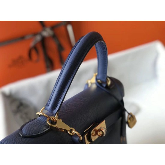 Falso superiore Borse Hermes Kelly 28cm blu Epsom GHW Imitazioni Outlet