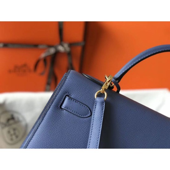 Falso superiore Borse Hermes Kelly 28cm blu Epsom GHW Imitazioni Outlet