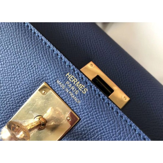 Falso superiore Borse Hermes Kelly 28cm blu Epsom GHW Imitazioni Outlet