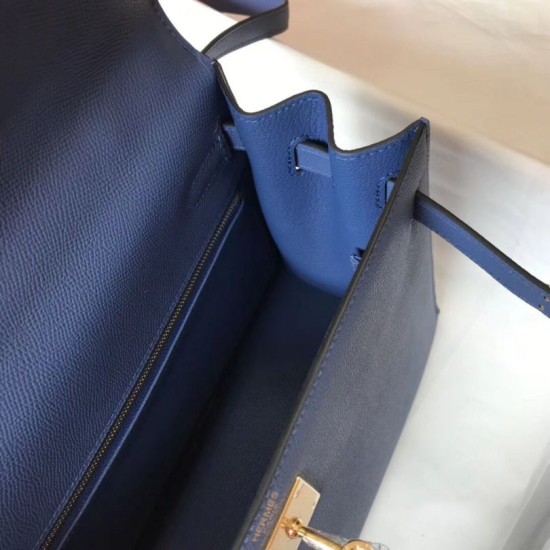 Falso superiore Borse Hermes Kelly 28cm blu Epsom GHW Imitazioni Outlet
