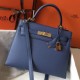 Falso superiore Borse Hermes Kelly 28cm blu Epsom GHW Imitazioni Outlet