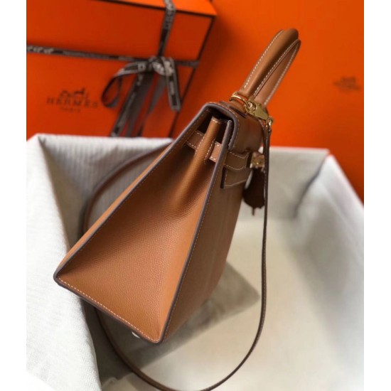 Falso superiore Borse Hermes Kelly 28cm Epsom Marrone GHW Imitazioni Outlet
