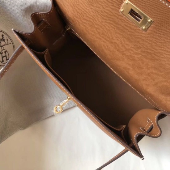 Falso superiore Borse Hermes Kelly 28cm Epsom Marrone GHW Imitazioni Outlet