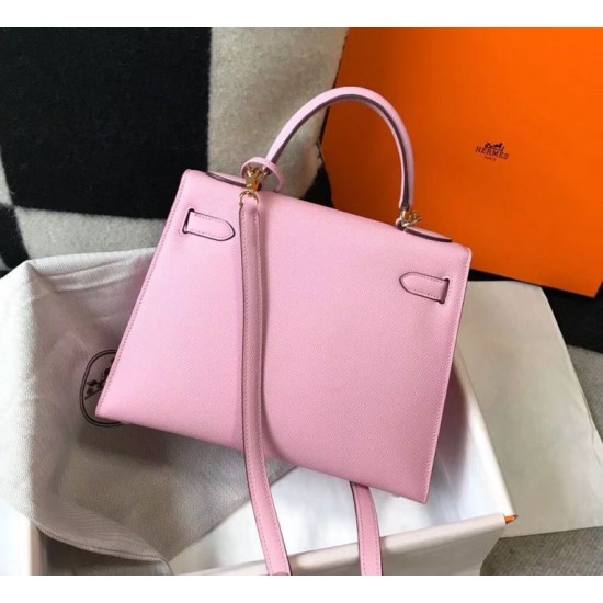 Falso superiore Borsa Hermes Kelly 28cm Epsom Rosa GHW Imitazioni Outlet