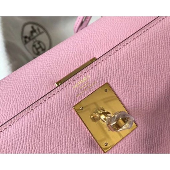 Falso superiore Borsa Hermes Kelly 28cm Epsom Rosa GHW Imitazioni Outlet