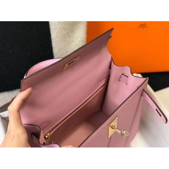 Falso superiore Borsa Hermes Kelly 28cm Epsom Rosa GHW Imitazioni Outlet
