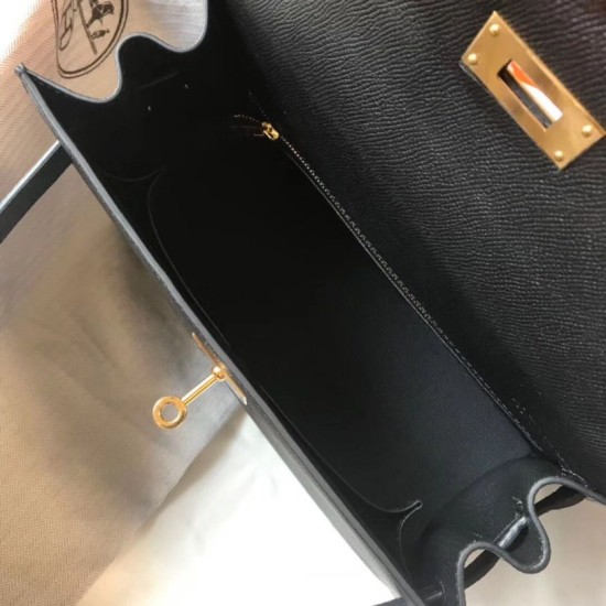 Premium Replica Borse Hermes Kelly 28cm Epsom Nero GHW False Online Falso superiore Borse Hermes Kelly 28cm Epsom Nero GHW Imitazioni Outlet