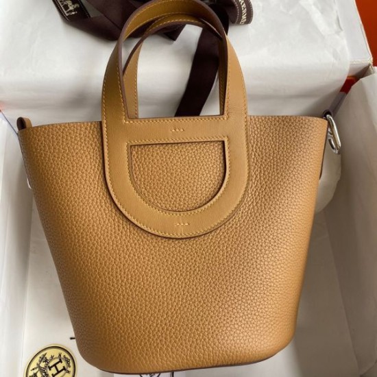 Migliore Replica Borsa tote Hermes In The Loop 18 fatta a mano marrone Clemence Imitazioni Outlet