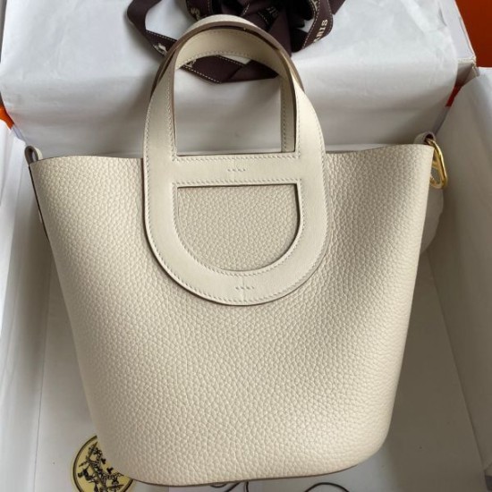 Migliore Replica Borsa tote Hermes In The Loop 18 fatta a mano beige clemence Imitazioni Outlet
